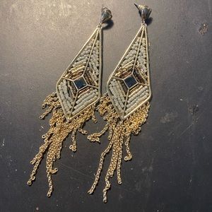 Gold and Grey Boho Beaded Tassel Earrings ✨